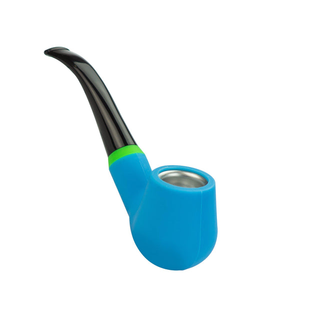 Silicone Sherlock pipe with plastic mouthpiece and steel bowl 6" Blue