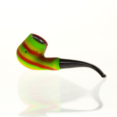Silicone Sherlock pipe with plastic mouthpiece and steel bowl 6" Rasta