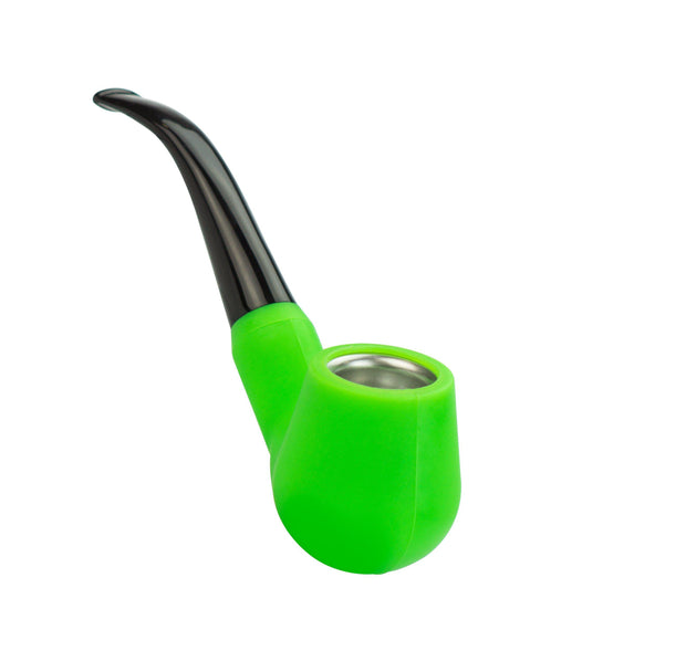 Silicone Sherlock pipe with plastic mouthpiece and steel bowl 6" Green