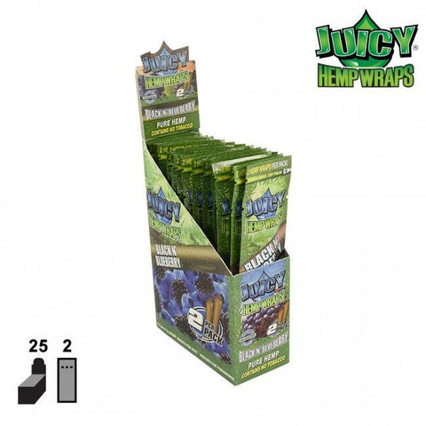 JUICY JAY HEMP WRAPS 2X BLACK AND BLUEBERRY WILD, BOX OF 25 2/PACK